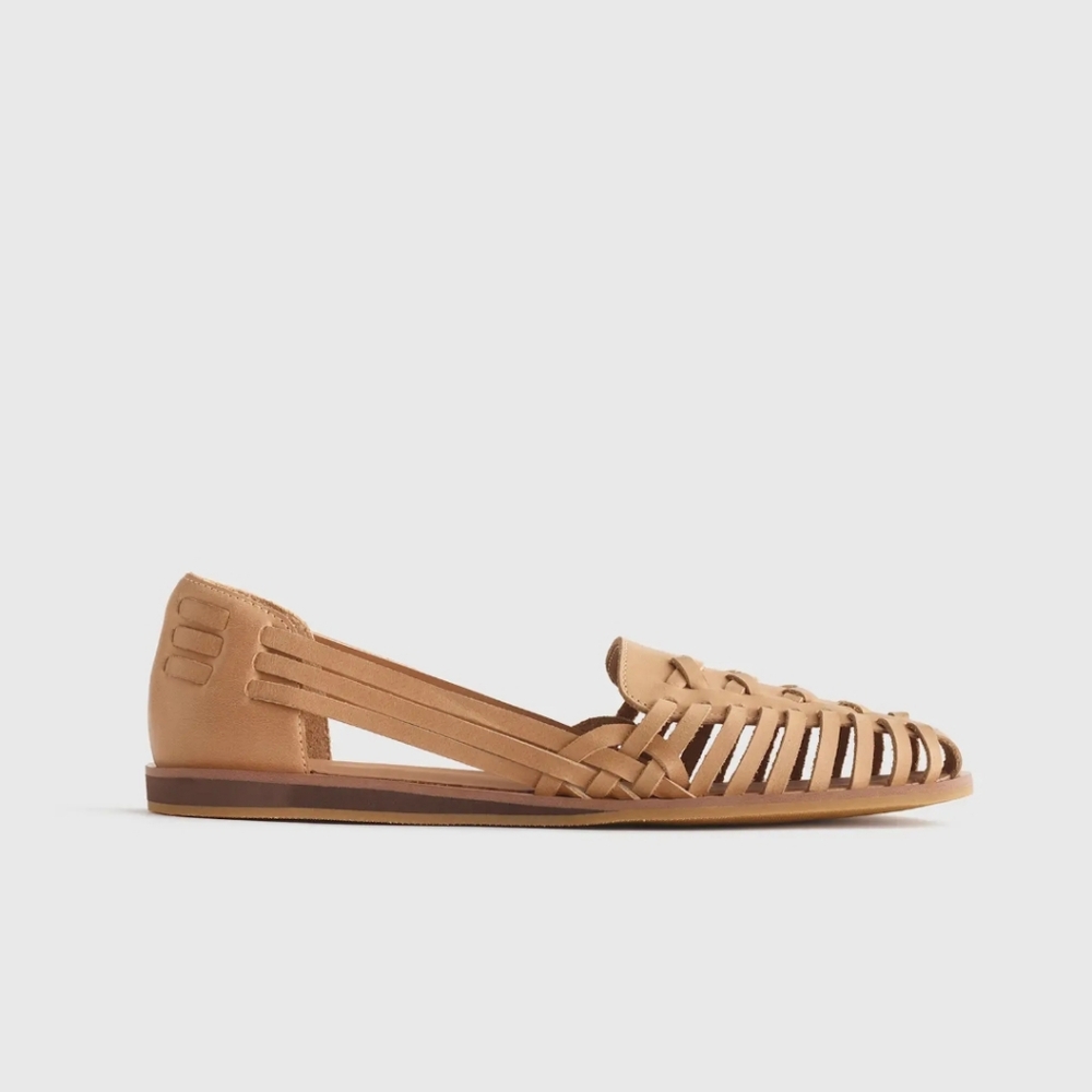 Quince Tan Leather Woven D'Orsay Flats